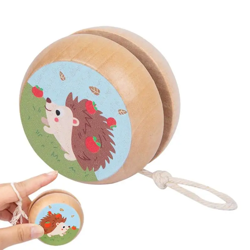 

Wooden Animal Cartoon Pattern Yo-Yo Thick Cotton Rope Protects Fingers Creative Kids Toys Wooden Ball Interactive