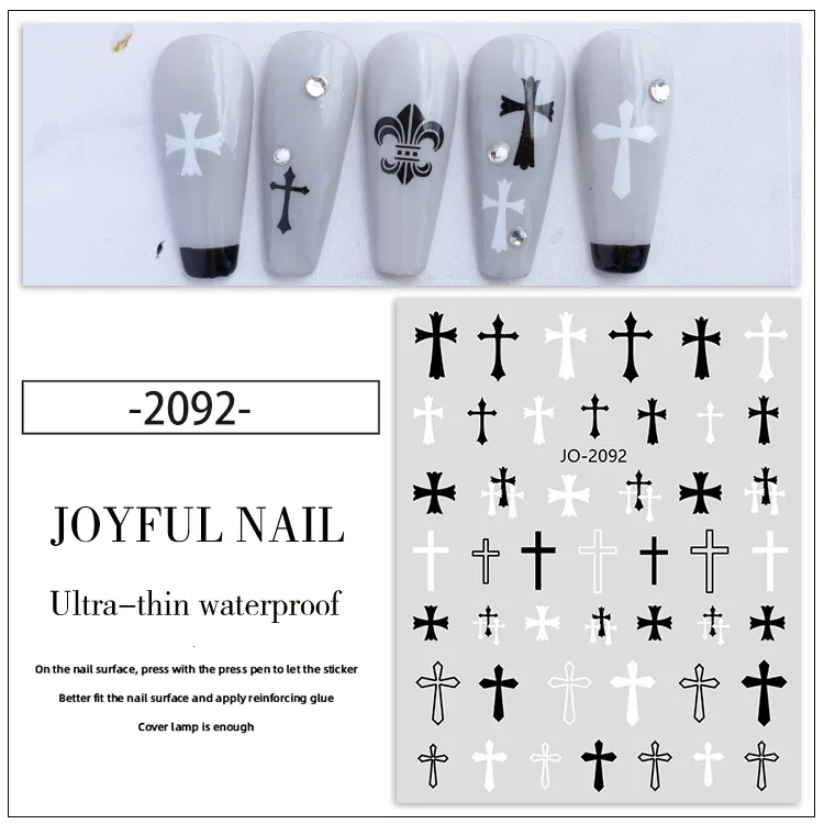 Nail Art Sticker Cross Nail  Black And White Design Decoration Sticker Foil Decal Accessories Nail Decoration