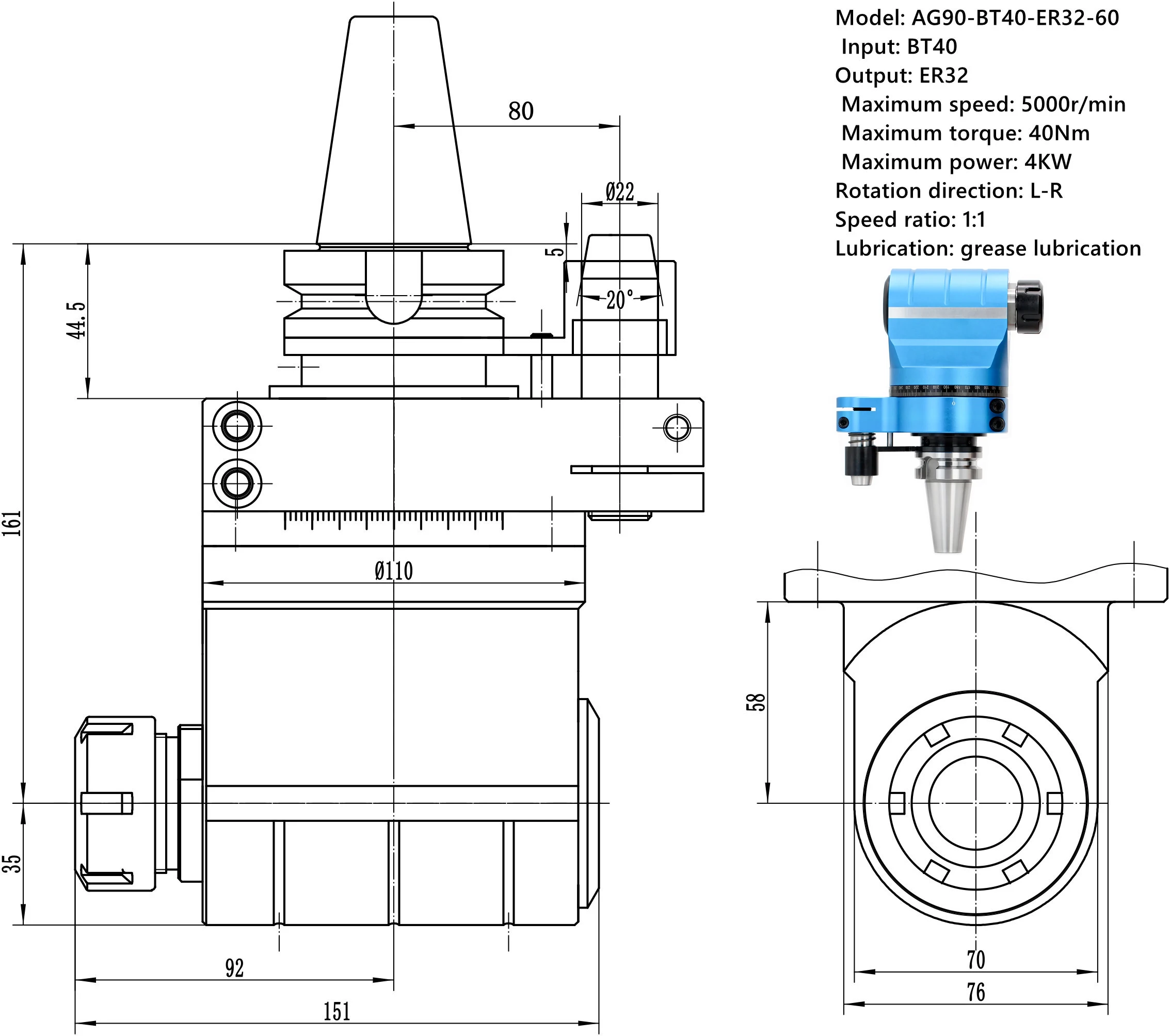 Angle Head Side Milling Head 90 Degree Right Angle Side Milling Drilling Tap BT/HSK/CAT/NT Transverse