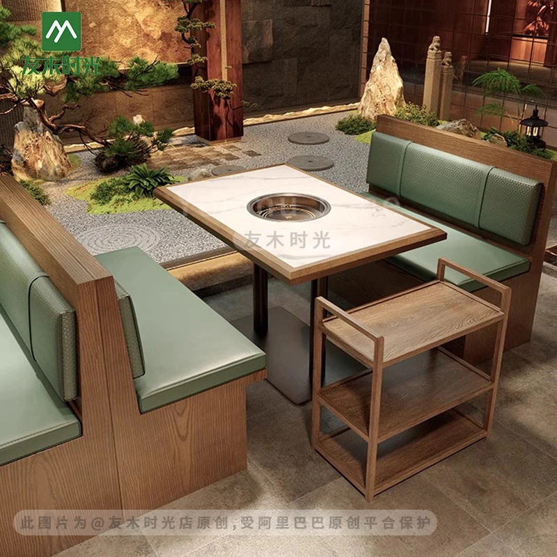 Restaurant Booth SetYoumu-Themed And Chair Set, Induction Cooker, Slate Table, Kebab Skewers, Hot Pot Restaurant Booth Sofa