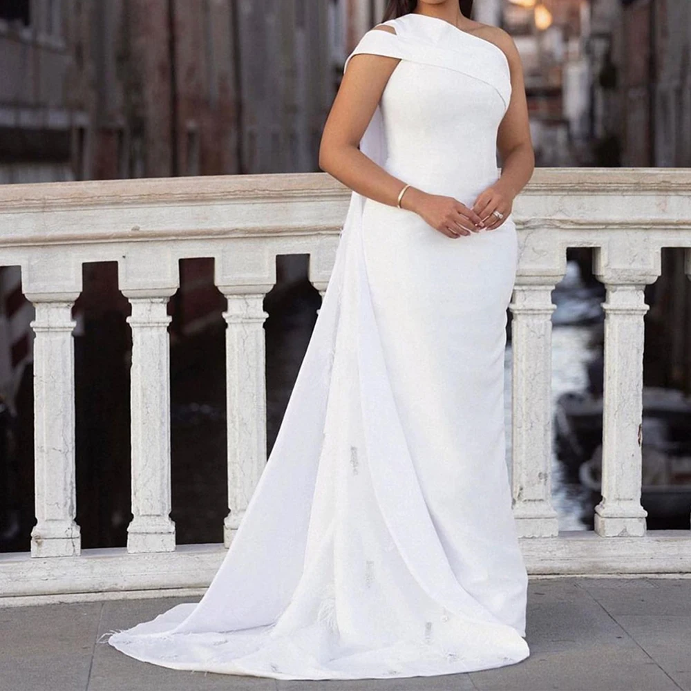 

Customized Elegant Straight Floor Length Strapless Jersey Sleeveless Feathers Pleats Evening Dress Classic vestidos para mujer