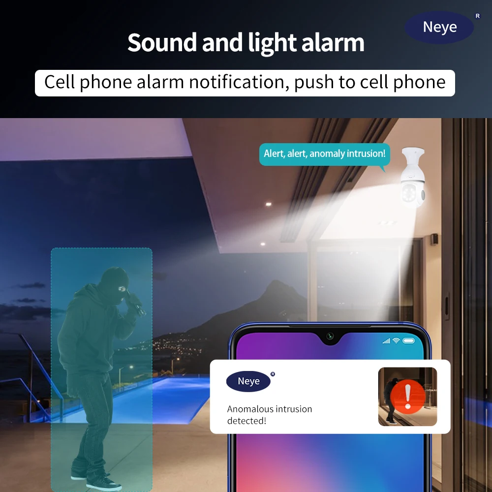 Imagem -02 - Neye Casa Câmera de Segurança Vigilância Lâmpada Spotlight 360 ° Panorâmica Pan Tilt ip Cctv E27 Wi-fi 8mp 4k