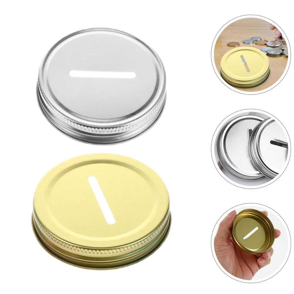 

4 Pcs Piggy Bank Lid Canning Covers for Replacement Slot Glass Jar Lids Money Pot Coin Parts Iron