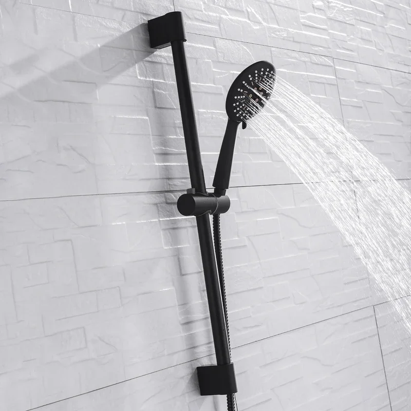 Black 3 Function ABS Hand Held Shower Head High Pressure Rain  Sprayer Set Wall Mount Slide Bar with Hook and Bracket