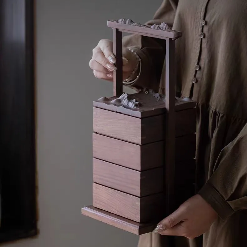 

Walnut dried fruit box, Chinese tea snack nut plate, multi-layer portable food box