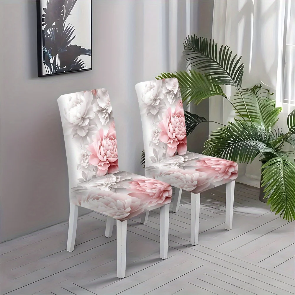 2/4/6pcs Chair Slipcover, Elegant Pink Peony Flower Stretch Dining Chair Cover, Removable Washable Seat Slipcover for Home Decor