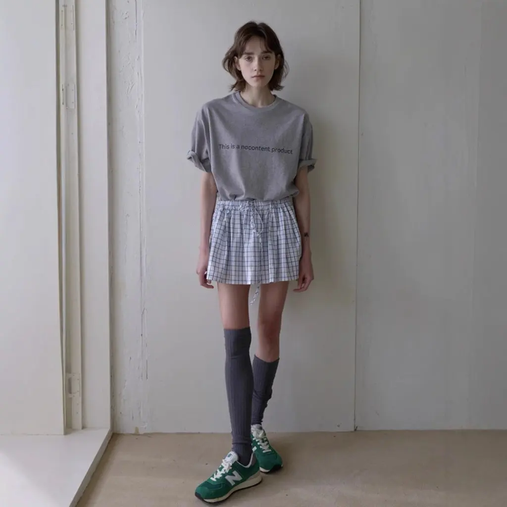 

Summer Women's Korean Loose Casual Two-Piece Set Letter T-Shirt And Lace Plaid Skirt Drawstring Design Casual Suit