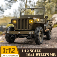 FMS RC Car 1/12 1941 MB Scaler Willys Jeep 2.4G 4WD RTR Crawler Climbing Scale Military Truck Offroad Vehicle Adult Kids Toy