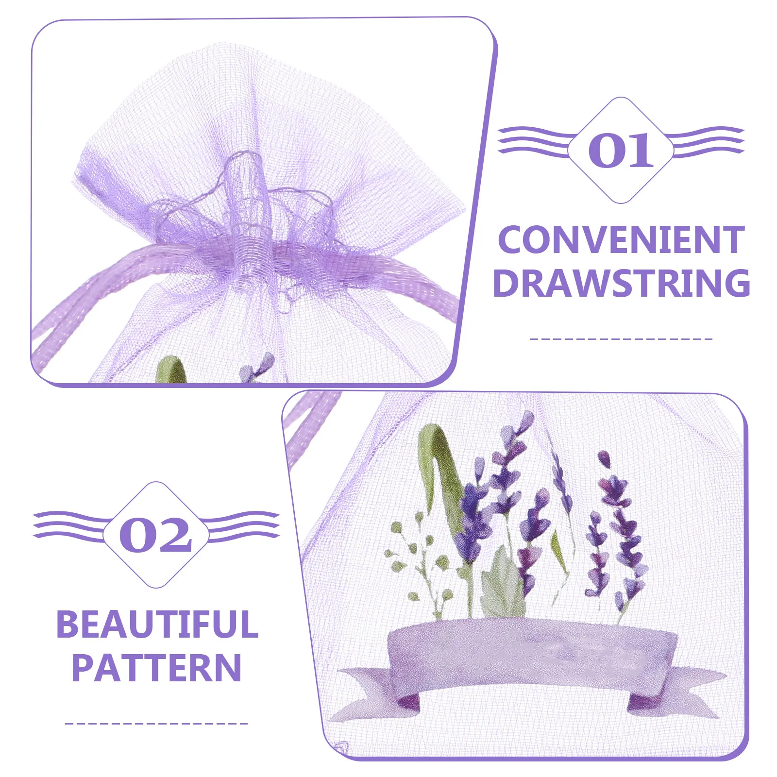 

20pcs Lavender Sachet Empty Gauze Mesh Pouches For Storage Jewelry Air Freshener Wardrobe Deodorizer Reusable Drawstring Sachet
