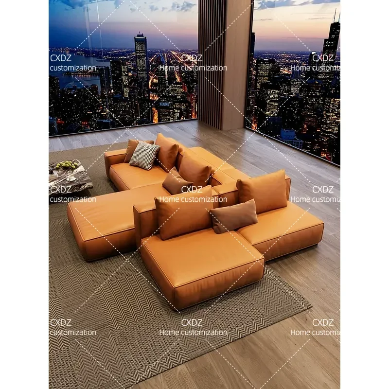Double Sided Seated Sofa Large Horizontal Hall Dual Purpose Smart Living Room Villa High End Light Luxury Leather Sofa