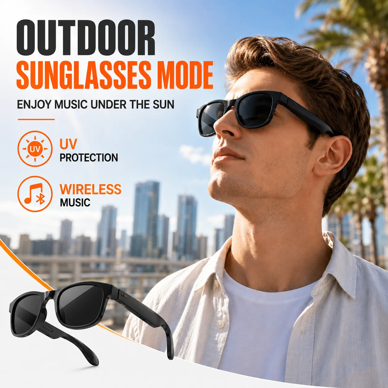 スマートBluetoothオーディオグラス、交換可能なブルー - Smart Audio Glasses Touch Control のレビューと価格