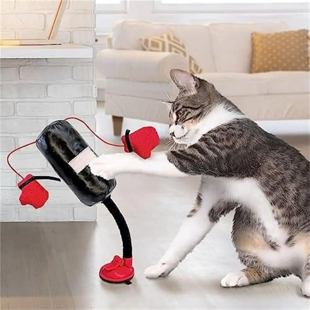 Cartoon Cat Punching Bag Toy Kitten for Bored Indoor Adult Cats Cat Boxing Toy Indoor with Boxing Gloves Interactive Cat Toys