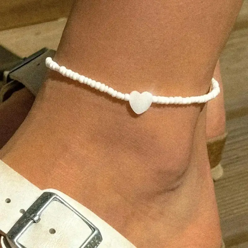 Bohemian Summer Beach Shell Heart Anklets For Women Fashion White Beads Anklet Bracelet On The Leg Female Foot Styling Jewelry