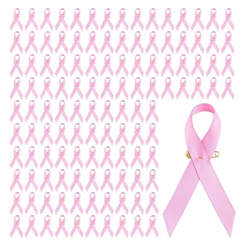  100pcs Ribbon Brooch Pins Breast Cancers Awareness Hope Lapel Badges Jewelry