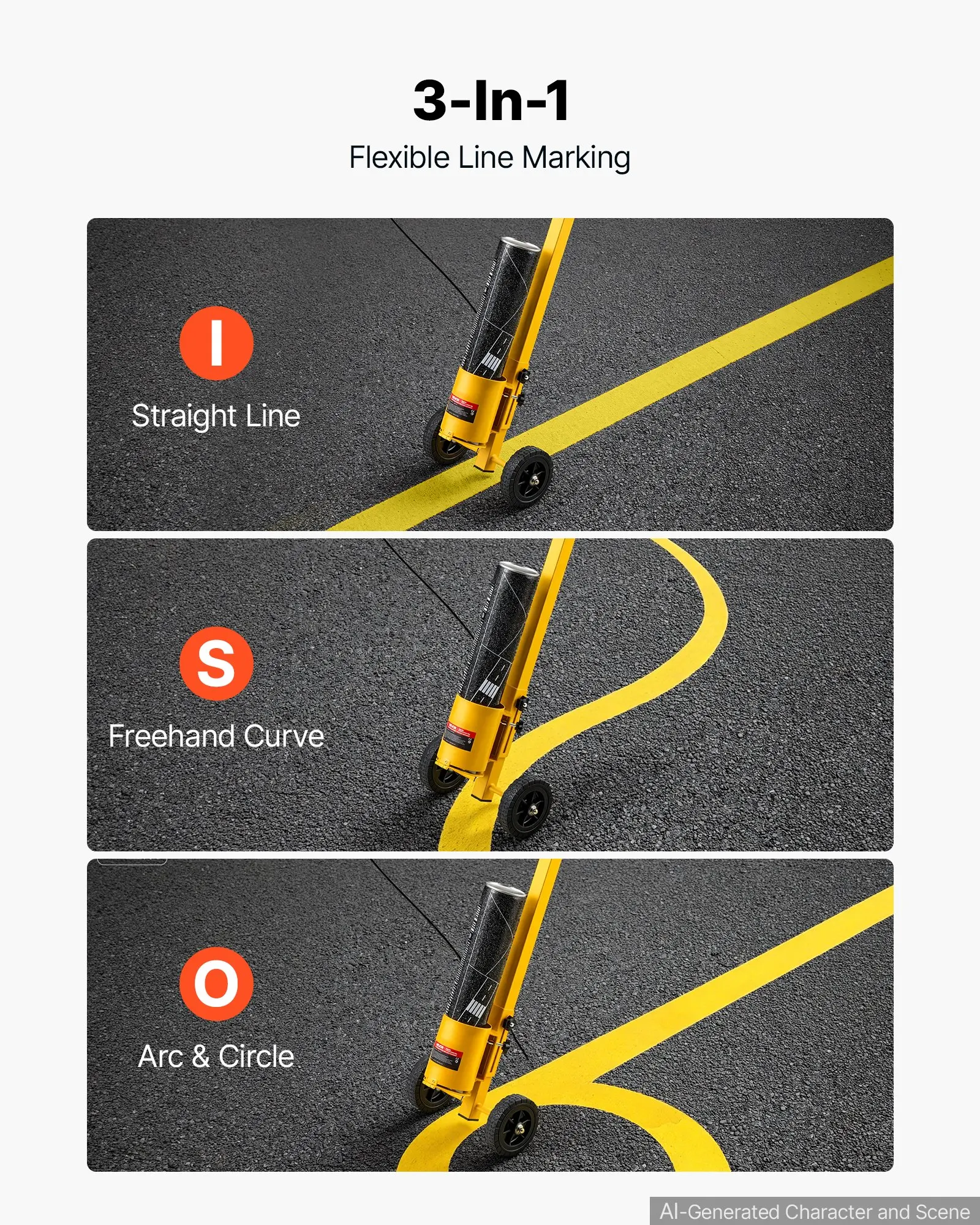 Striping Line Painting Wand Industrial Two-Wheel Marking Paint Wand, Parking Lot and Field, Lightweight and Easy to Push, Yellow, Designed for Ground Marking, Compatible with Inverted Striping Paint
