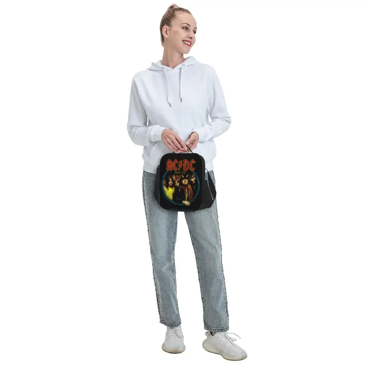 Vintage Rock AC DC Resuable Lunch Box Women Leakproof Heavy Metal Music Band Thermal Cooler Food Insulated Lunch Bag Kids