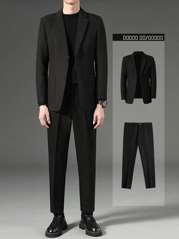 

High-End Men's Busin Casual Suit Jaet Spring Autumn New Sle Loose Trendy West Stand Fit Pure Color