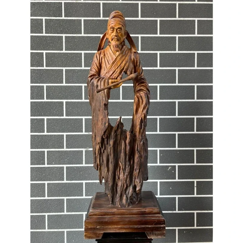Camphor wood carving Du Fu statue ornament home living room office decoration handicraft ornament