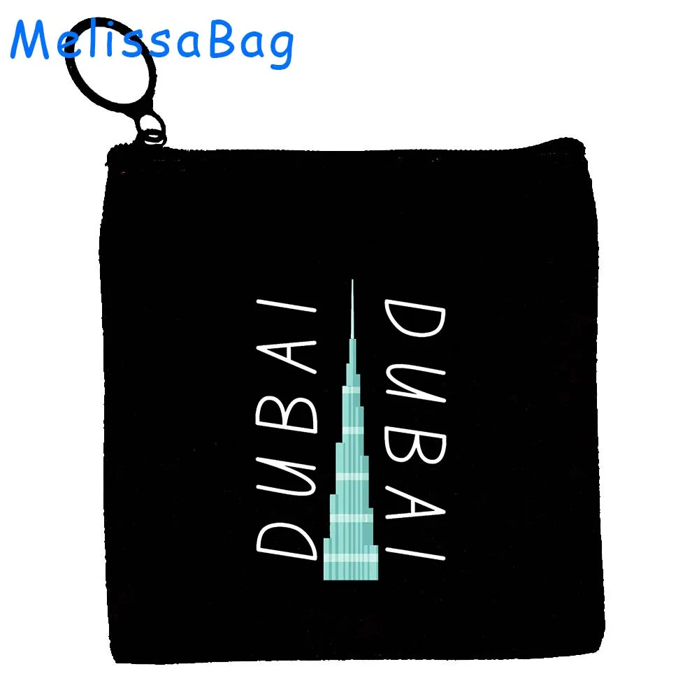 Dubai United Arab Emirates Burj Khalifa Skyscraper Skyline Cute Gifts Canvas Coin Purse Key Case Small Bag Wallet Zipper Pouch