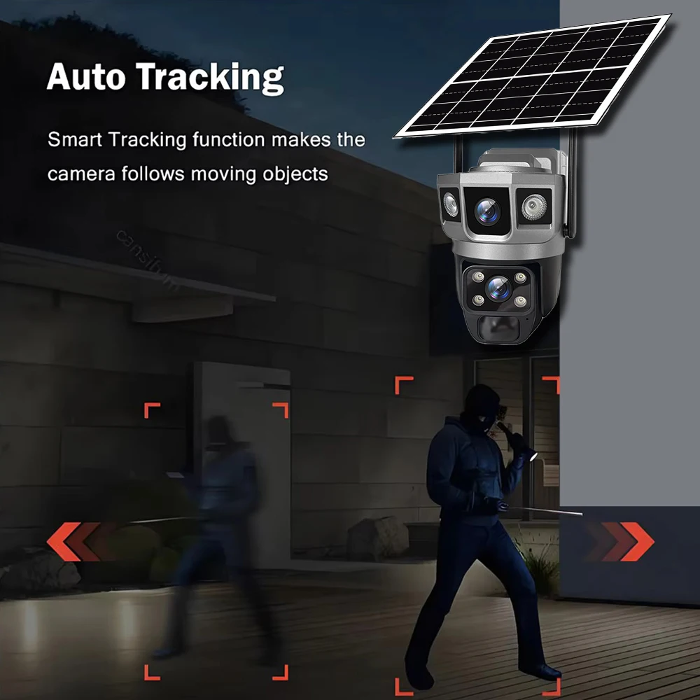 4G/WIFI Camera Outdoor Solar Surveillance Camera 12MP HD 3 Screen Home Monitor PIR Auto Tracking Smart Home Security CCTV Camera