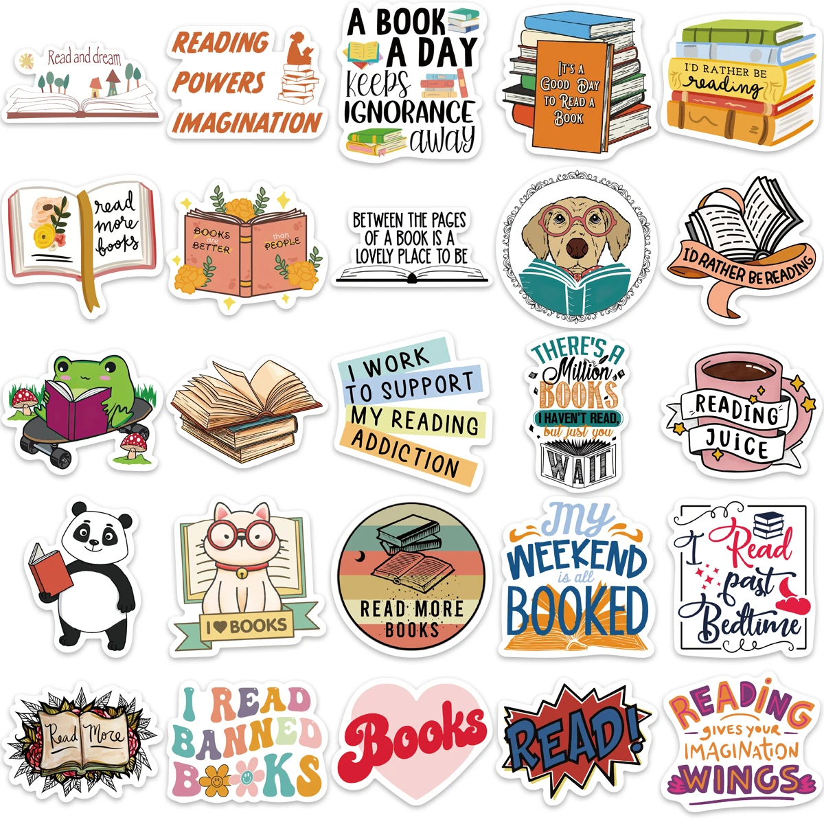 50PCS Reading Book Day Student Stickers Vintage For DIY Kids Notebook Luggage Cup Motorcycle Laptop Refrigerator Decal Toys