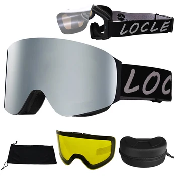 Locle-男性と女性のための磁気スキーゴーグル、二重層、フリップアップスノーボードマスク、防曇ゴー眼鏡、オートバイメガネ、スノーモービルメガネ
