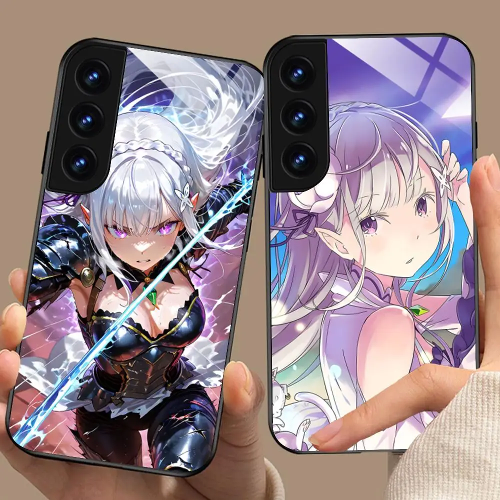 ReZero Emilia Waifu Mobile Phone Case for Samsung Galaxy S25 S24 S23 S22 S21 S20 Note20 Plus FE Ultra Glass Cover Luxury Cover