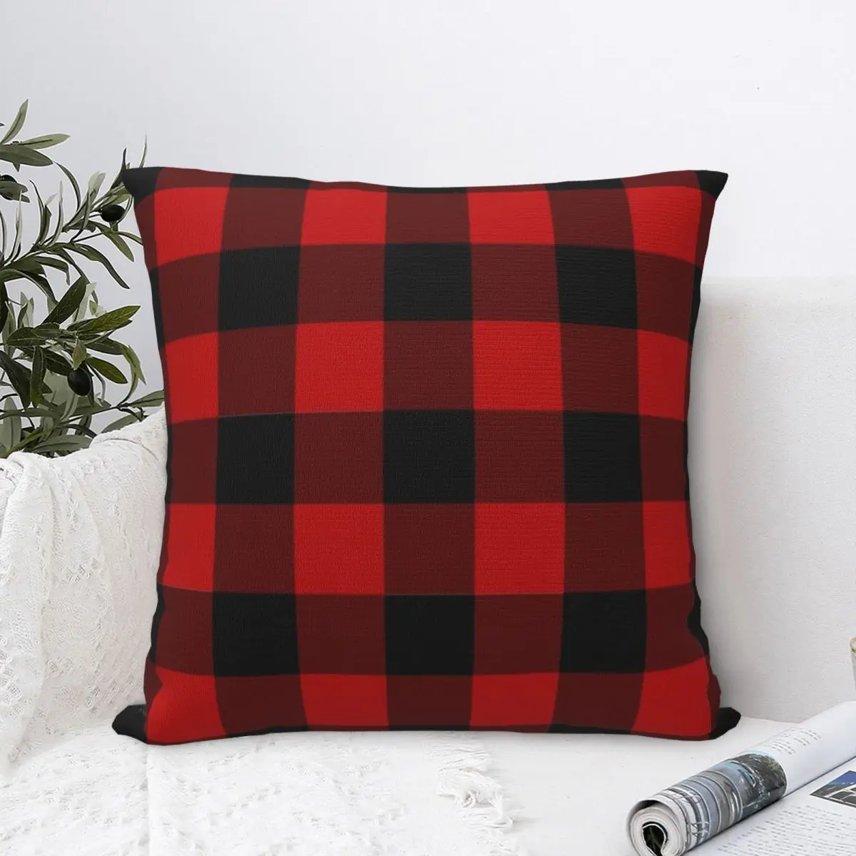 Red And Black Buffalo Plaid Check Pillow Case Gingham Pattern Cushion Covers Awesome Polyester Decor Pillowcase for Car 45x45cm