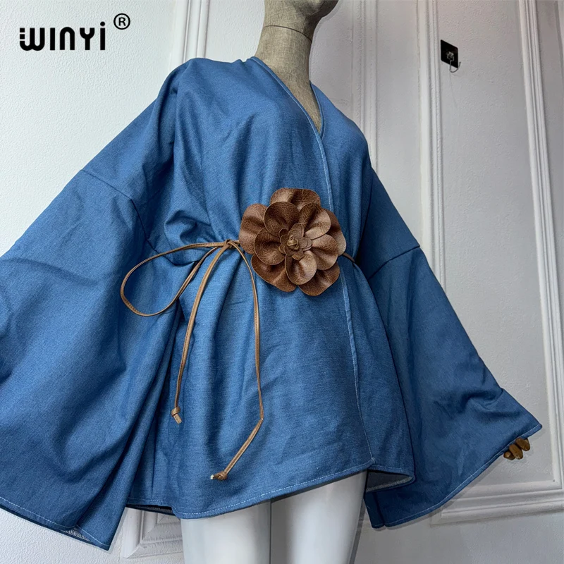 WINYI Kimono denim Cardigan maxi Dress elegant Party Swimming beach Cover Up dress abaya short dresses denim jacket woman