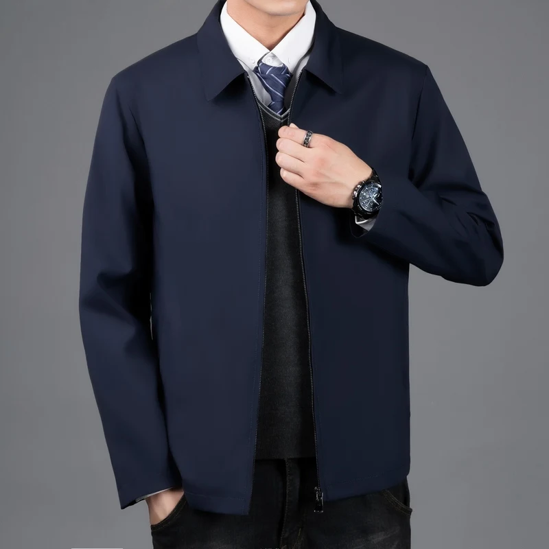 New Brand Business Jacket Men Casual Coats Zipper Simple Middle-Aged Elderly Dad Clothes Office Outerwear Men\'s Blazer Jackets