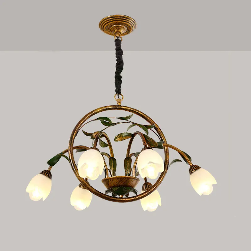 European Villa Hotel Decoration Led Pendant Light French Countryside Small Fresh Style Flower Glass Bedroom Chandelier