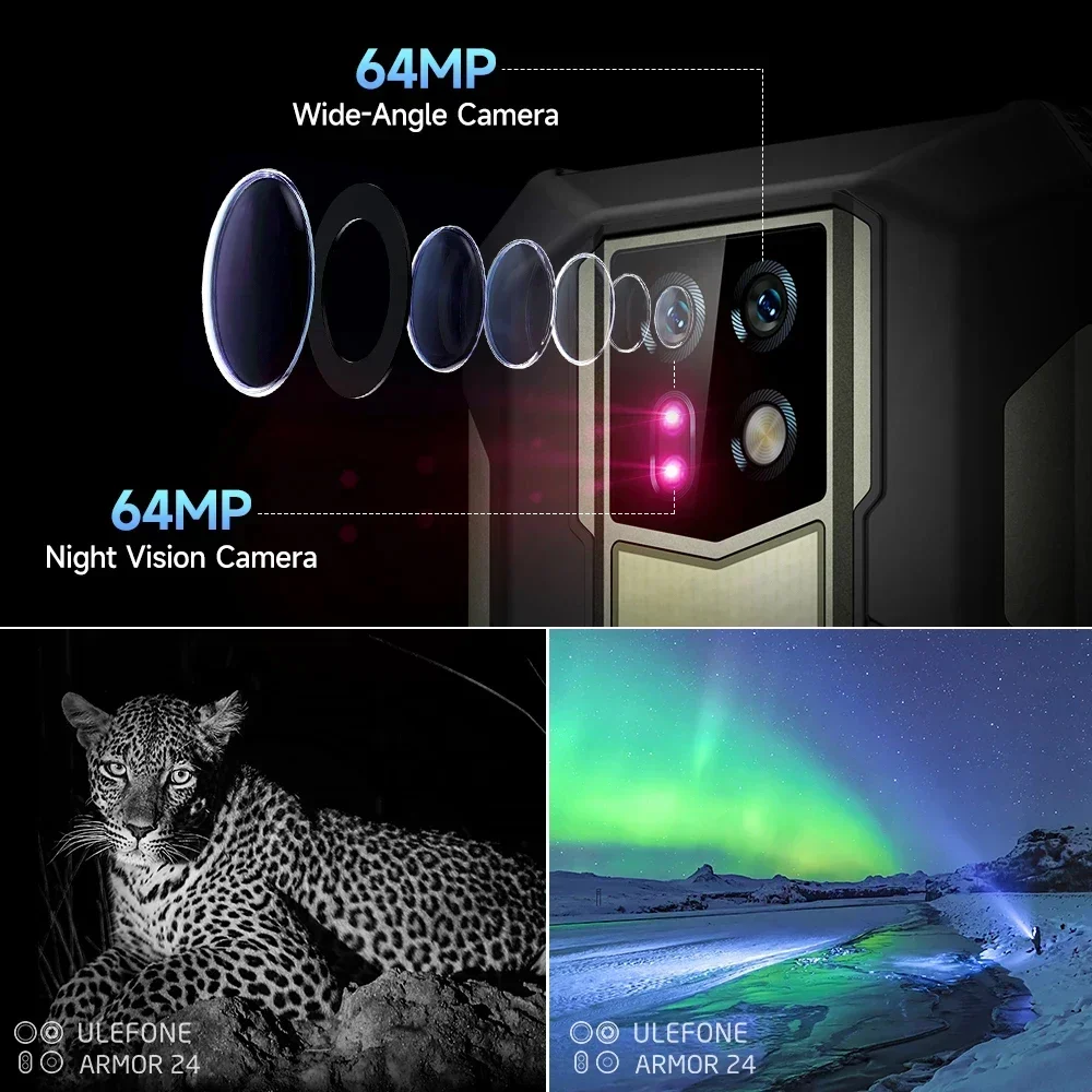 Ulefone Armor 24 Rugged Phone 22000mAh Battery 24GB RAM+256GB ROM Smartphone Android 14 64MP+64MP 6.78 Inch 120Hz Cellphone NFC