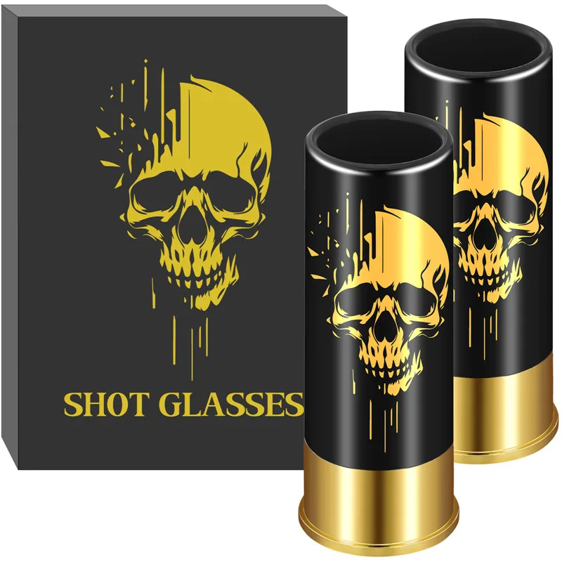 1 Set Black/Red Skull Pattern Plastic Shot Glasses 45ml/1.5oz 12GA Small Bullet Shot Cups for Wedding Celebration Halloween Gift