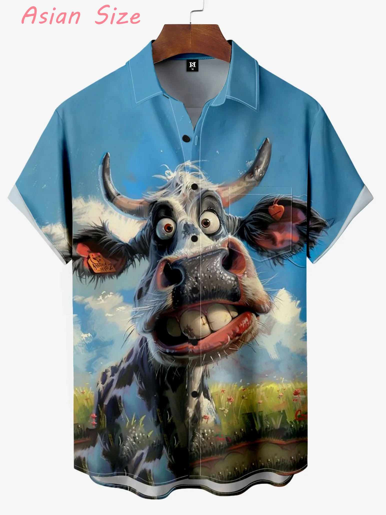 

Модная мужская рубашка оверсайз с 3D-принтом (акула, корова) для пляжных вечеринок, гавайский стиль, короткий рукав, коллекция 2026