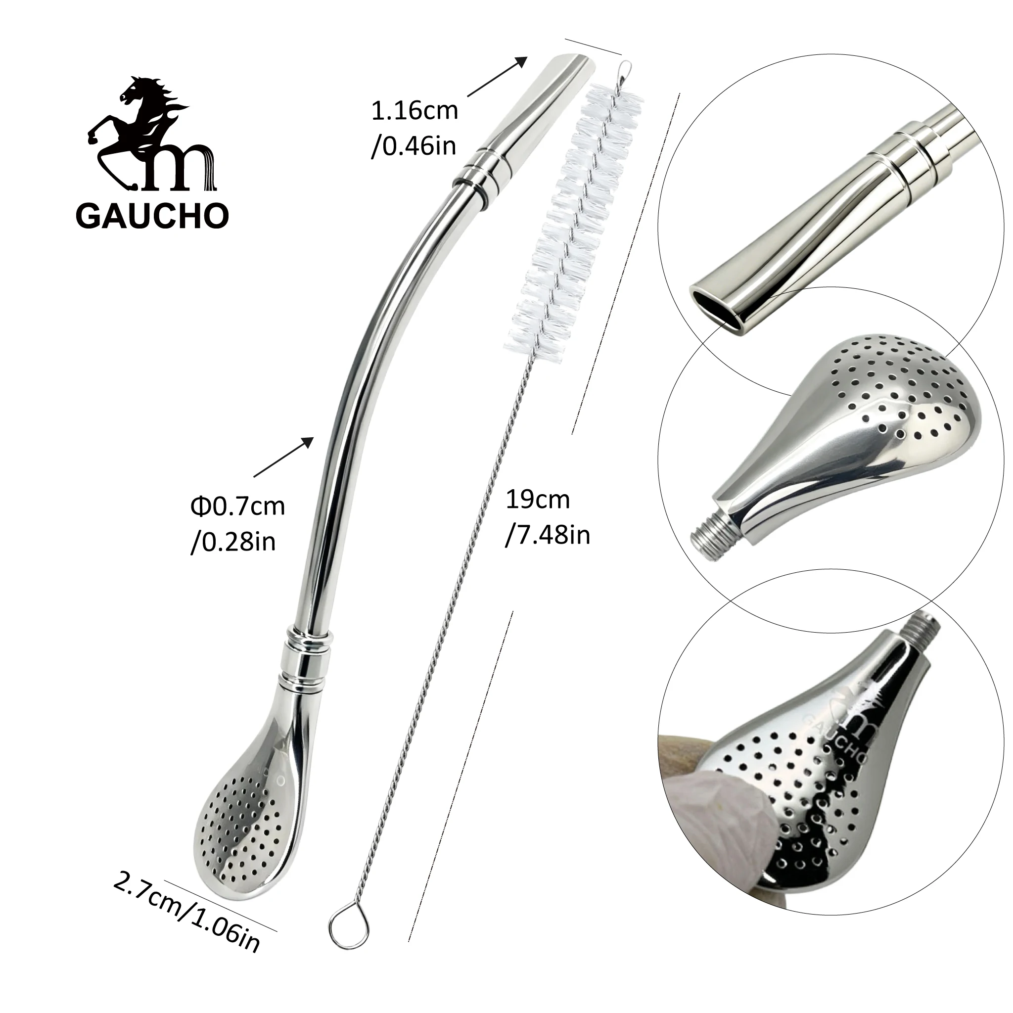 Gaucho Yerba Mate Set Doppelwandiger Edelstahl Kalebasa Becher mit Herausnehmbarem Filter Bombilla Reinigungsbürste – Detail 2