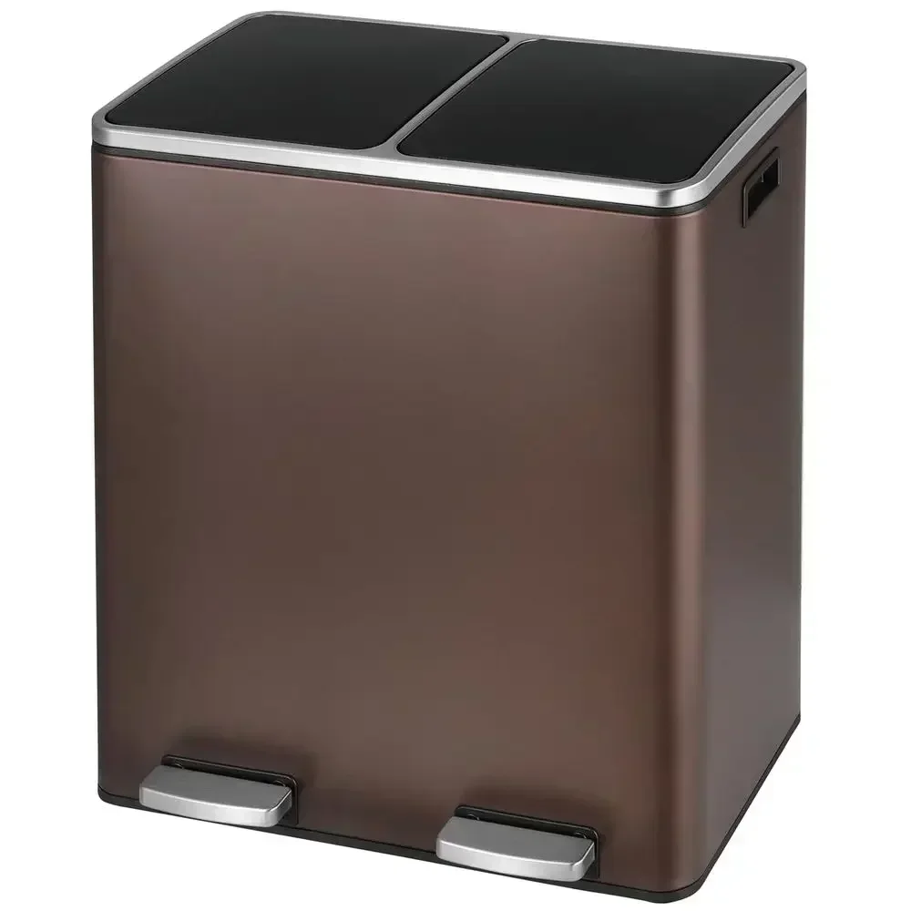 Double 8 Gallon Stainless Steel Step-On Trash & Recycle Bin with Removable Liners