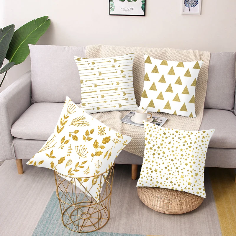 

Golden geometric polyester printing square pillow cushion cover car sofa pillowcase simple home decoration ornaments