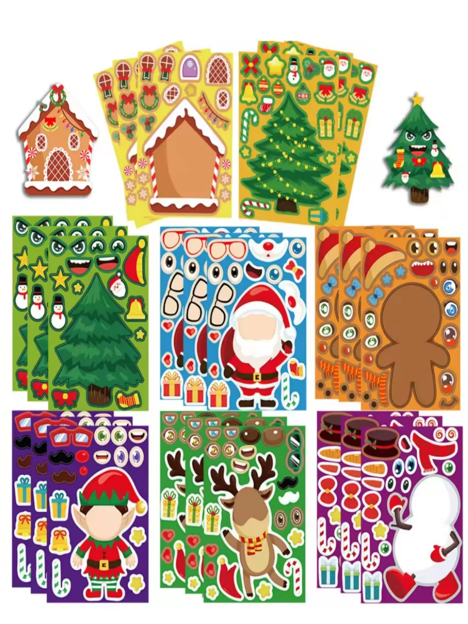 8-48 feuilles noël enfants bricolage Puzzle autocollant jeux licorne faire un visage drôle assembler Puzzle autocollants enfants jouets éducatifs