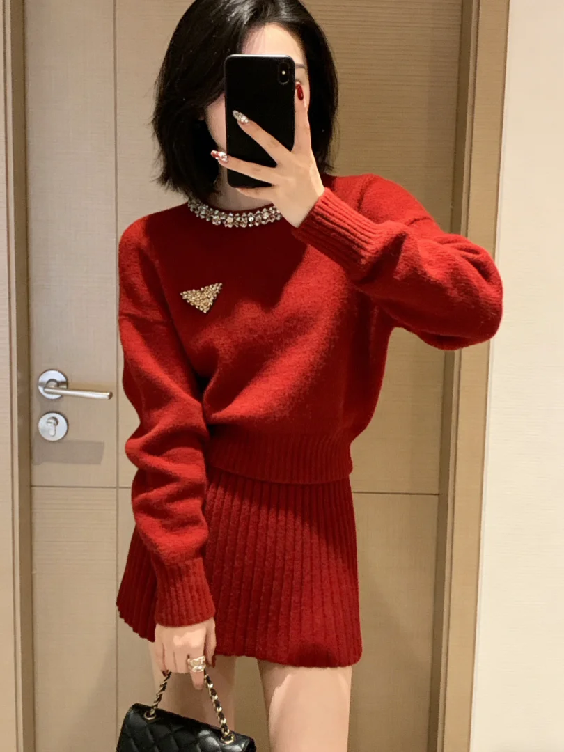 

Winter Faion Korean Sle Small Fraance Rich Girl Sle Clete Set Anti-Aging OOTD Set Knitted Long Sve
