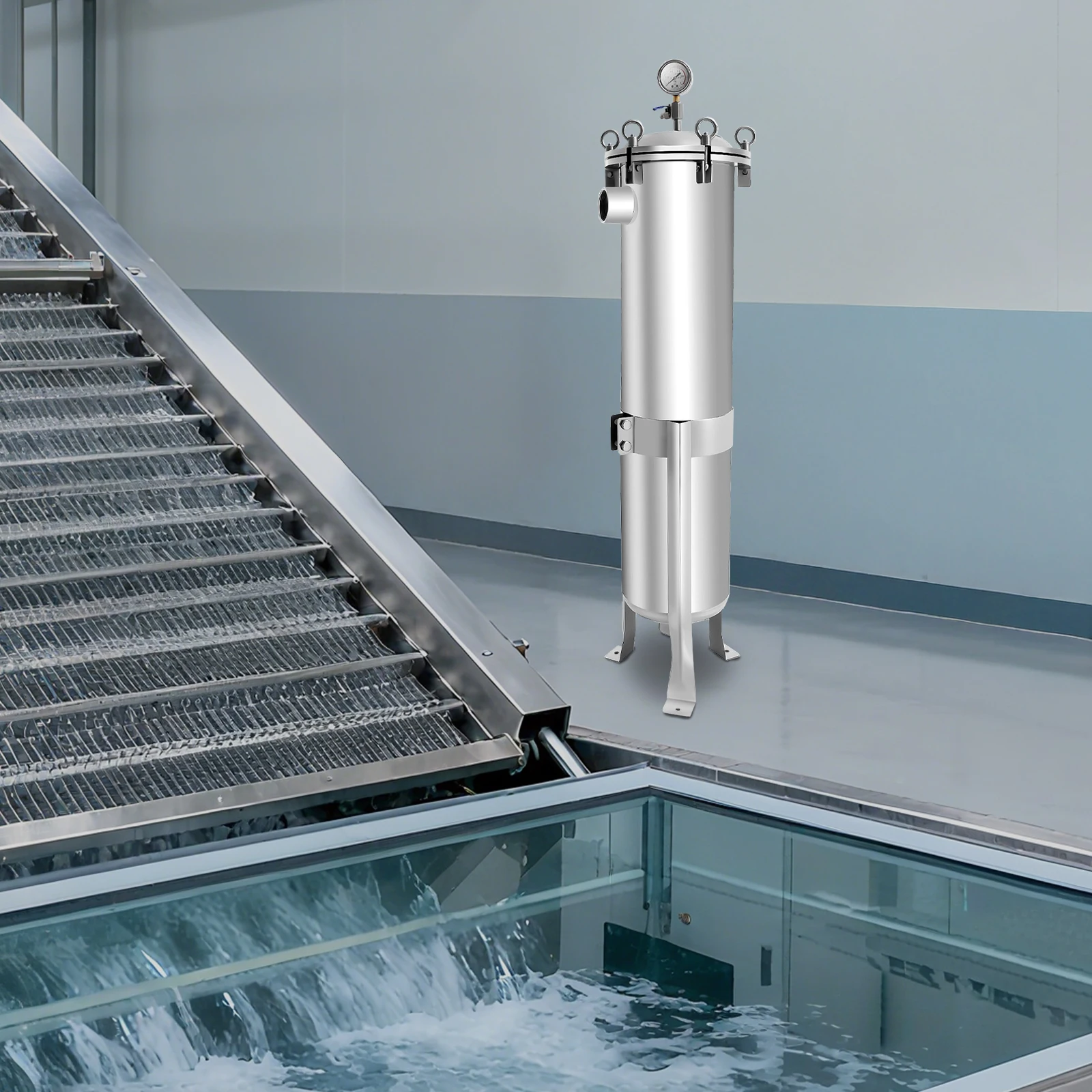 304 مرشح حقيبة الفولاذ المقاوم للصدأ مرشح السائل الصناعي لمعالجة المياه وفصل السائل الصلب الكيميائي عالي الكفاءة