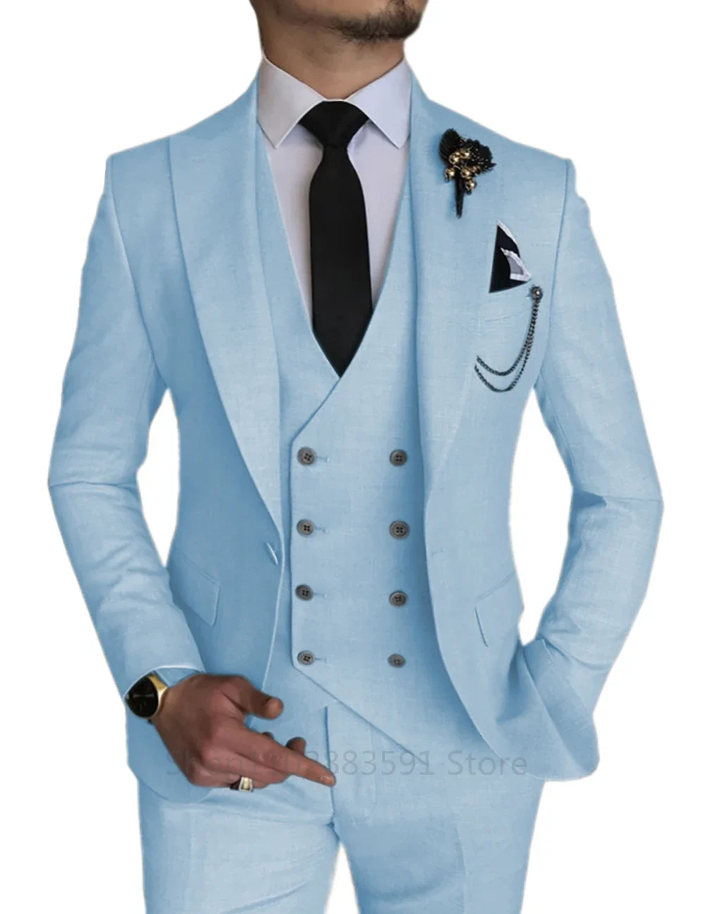 Men\'s 3 Piece Wedding Dress Suits Slim Fit Lapel Tuxedos Party Leisure Formal Male Suit For Groomsman Suit (Blazer+Vest+Pants)