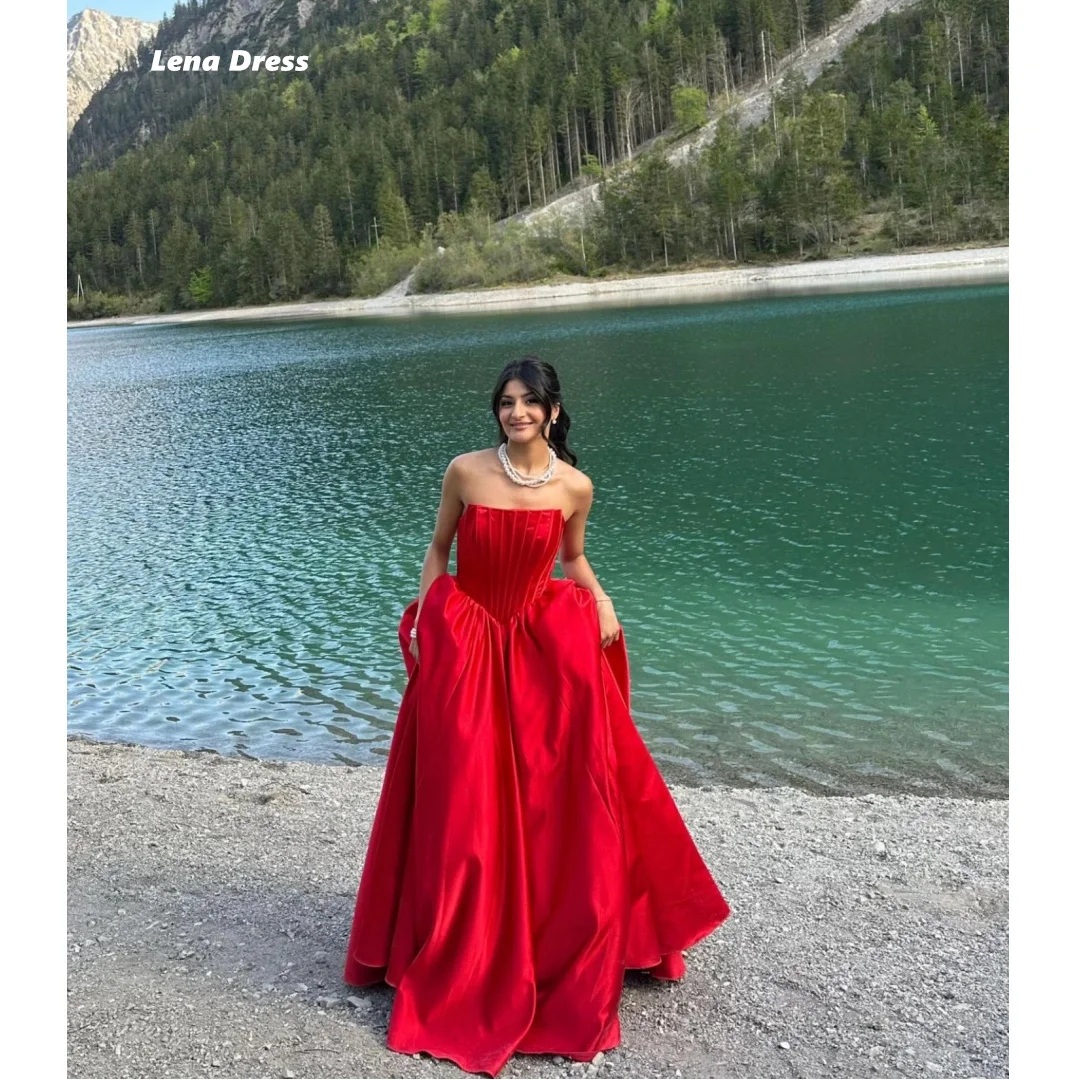 

Lena Elegant Dress Satin Cloth Modest Prom Dress 2025 Red Line A Elegant Dresses Woman Custom Made Sleeveless Wedding Ball Gowns