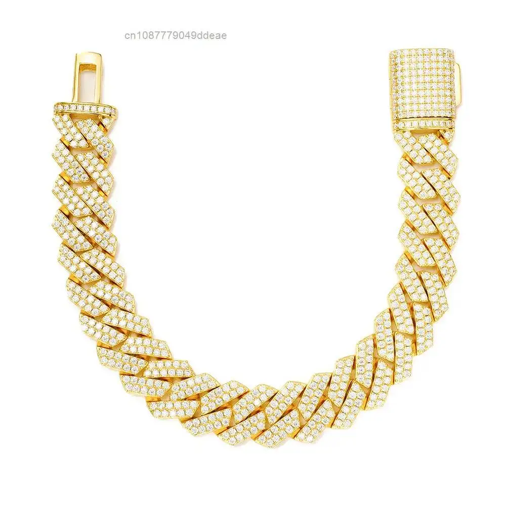 

Custom Hip Hop Jewelry 2rows VVS Moissanite Necklace 925 Sliver Bracelet Diamond Iced Out Cuban Link Chain Necklace Bracelet