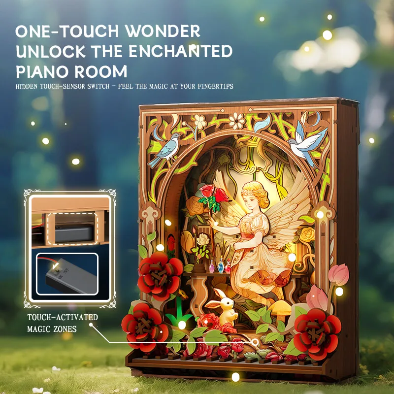 DIY الجنية البيانو منزل اللبنات الخشبية 3D نموذج الإبداعية هدية مزخرفة الكبار الاطفال عيد ميلاد هالوين هدايا عيد الميلاد #2