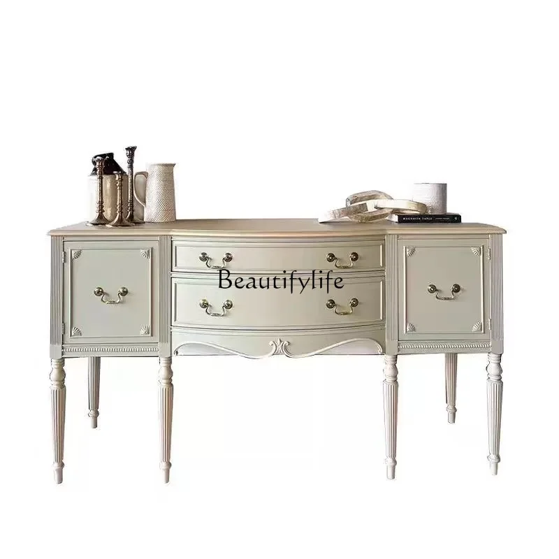 

French solid wood retro porch cabinet home decoration cabinet American engraving against the wall