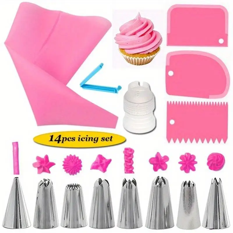 14 PCS Set DIY Silicone Pastry Bag Nozzles Drop Tips Icing Piping Cream Cake Decorating Tools Reusable