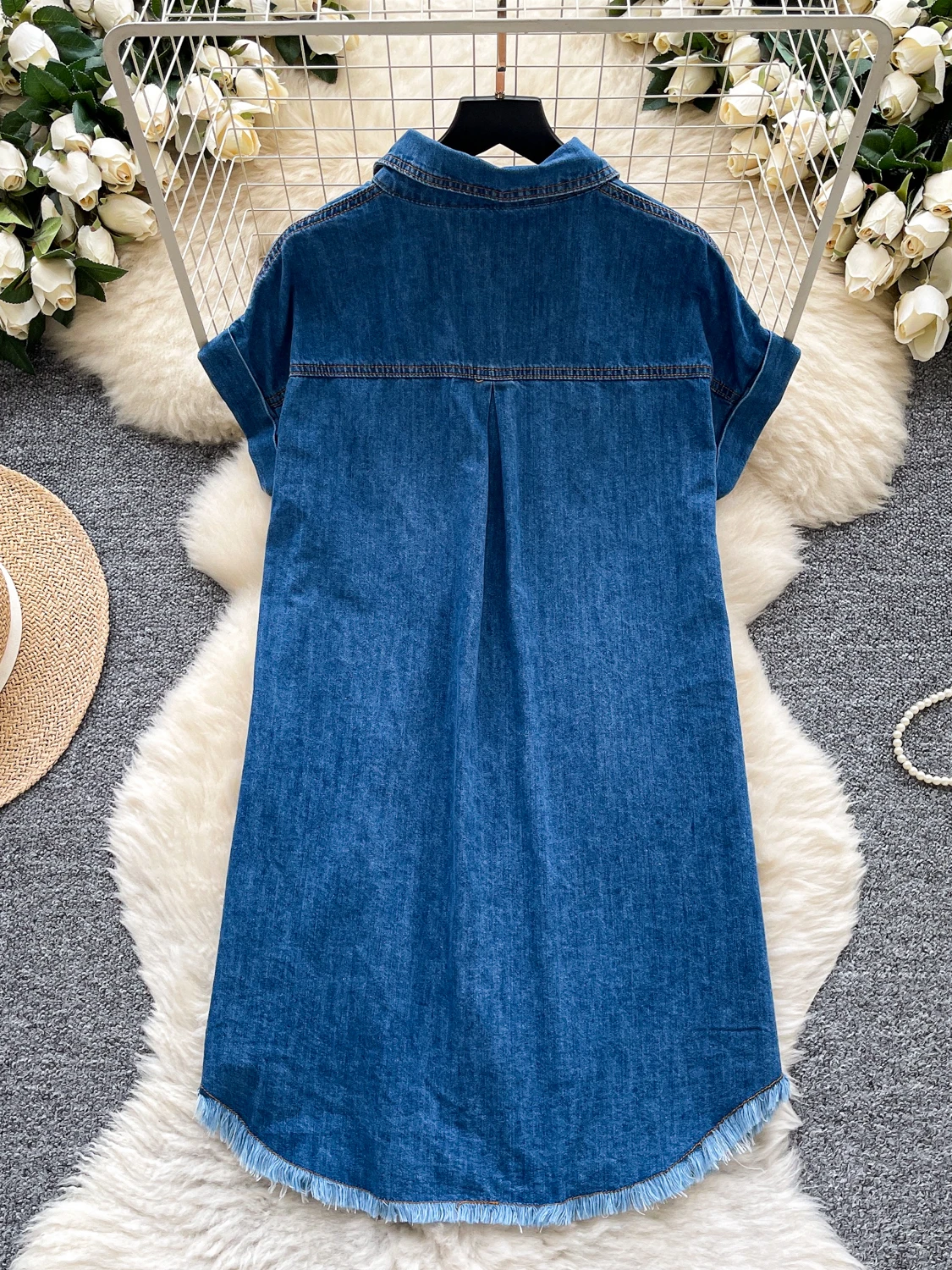 Casual Loose ort Sve Denim Dr Women's Summer Slimming Straight Leg Pants High Waist A-Line Skirt Korean Sle Commute