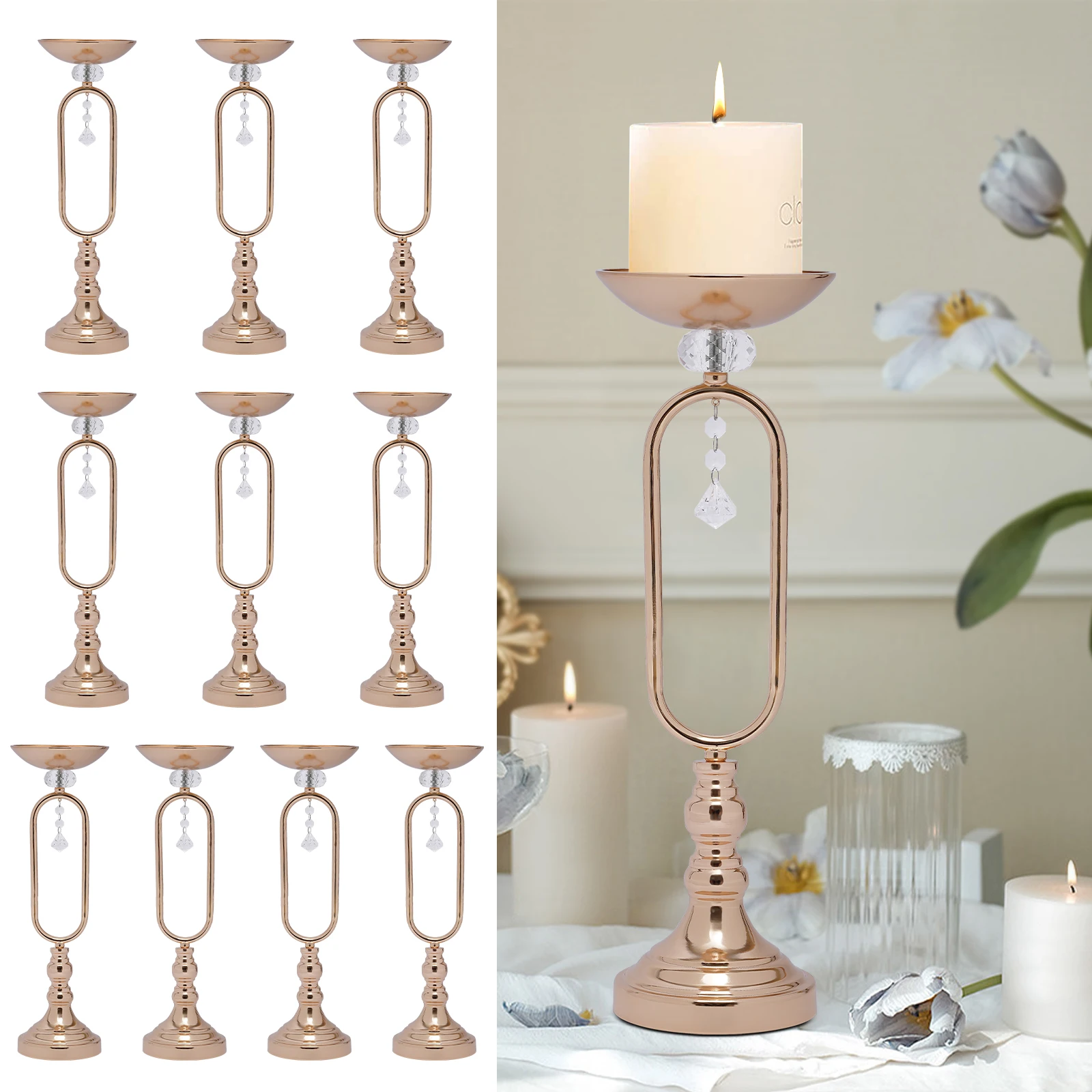 

Candle Holder Table Metal Vases Gold 19.5in Tall Flower Display Stand Set 10Pcs Wedding Centerpieces