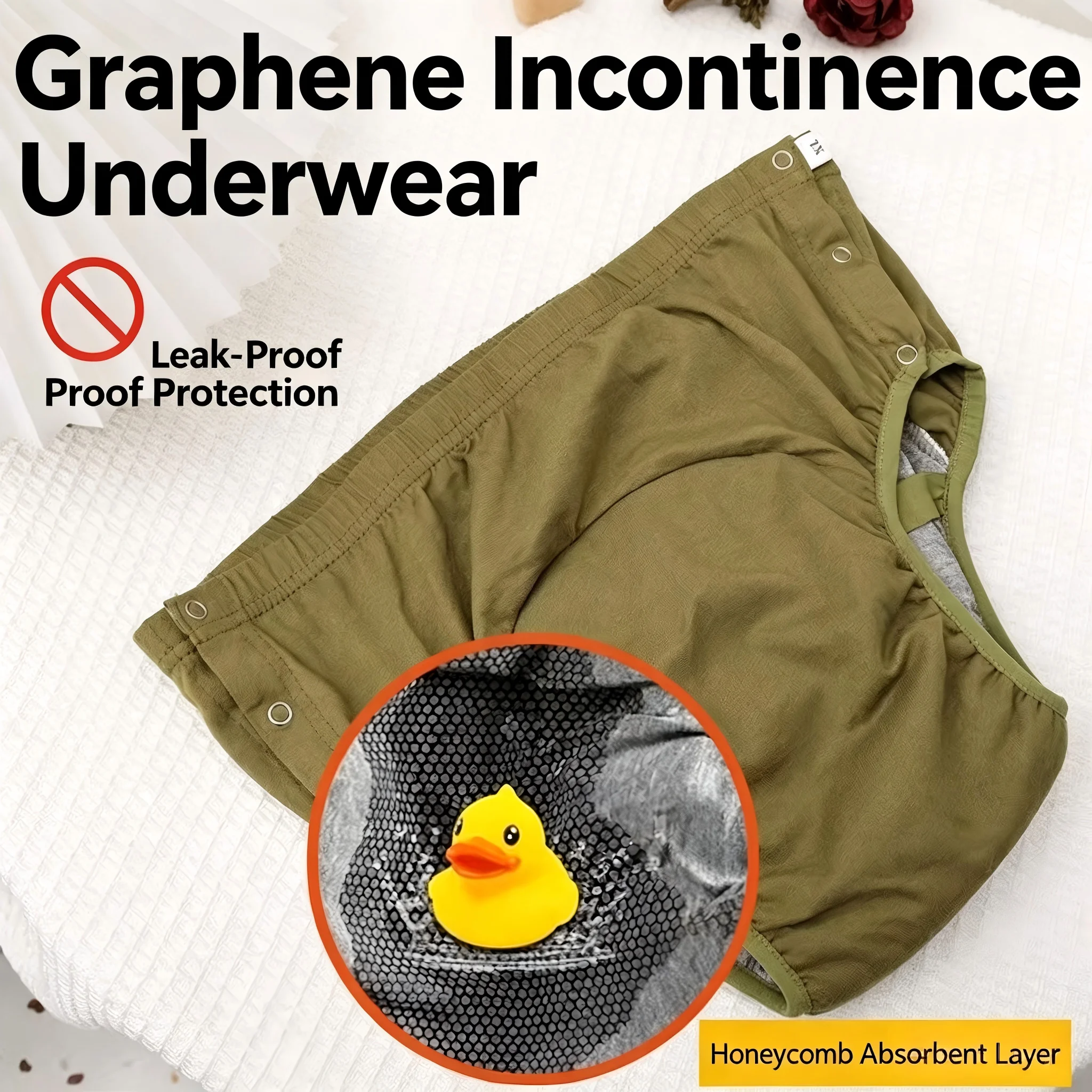 Graphene Antibacterial Adult Incontinence Underwear Reusable Washable High Absorbency Leakproof Adjustable Snap Elderly Briefs