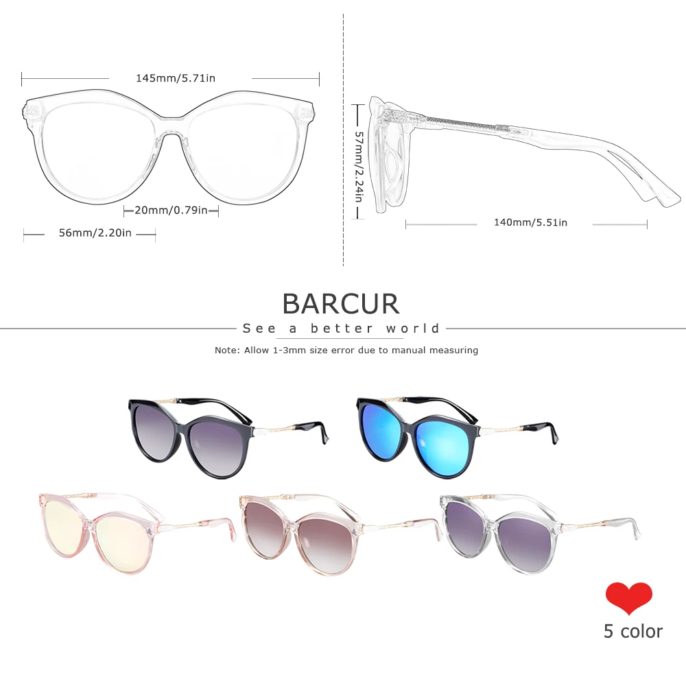 BARCUR Polarized Cat Eye Sunglasses Women Gradient Round Sun glasses for Women oculos lunette de soleil femme